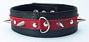 Чёрно-красный ошейник из кожи с шипами