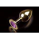 <strong>Большая золотая анальная пробка с закругленным кончиком и фиолетовым кристаллом - 9 см.</strong> <br />
Очень комфортная анальная пробка с идеальным анатомическим дизайном! Благодаря закругленному кончику эта пробка не только легко входит даже в самые тугие местечки, но и максимально комфортно размещается внутри. <div class="charTableblock"><div><span>Длина, см</span>: 9</div><div><span>Диаметр, см</span>: 3,5</div><div><span>Материал</span>: металл</div><div><span>Цвет</span>: другой</div><div><span>Особенности</span>: пробка; ювелирка</div><div><span>Особенности</span>: без вибрации; гладкая</div><div><span>Длина, см</span>: 9-12</div><div><span>Диаметр, см</span>: 3</div><div><span>Цвет кристалла</span>: голубой/синий/фиолетоый</div></div> Большая золотая анальная пробка с закругленным кончиком и фиолетовым кристаллом - 9 см.
Очень комфортная анальная пробка с идеальным анатомическим дизайном! Благодаря закругленному кончику эта пробка не только легко входит даже в самые тугие местечки, но и максимально комфортно размещается внутри.