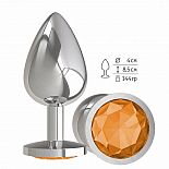 <strong>Серебристая большая анальная пробка с оранжевым кристаллом - 9,5 см.</strong> <br />
Гладенькая металлическая пробка с кристаллом в ограничительном основании. <div class="charTableblock"><div><span>Длина, см</span>: 9.50</div><div><span>Диаметр, см</span>: 4.00</div><div><span>Материал</span>: металл</div><div><span>Длина, см</span>: 9-12</div><div><span>Диаметр, см</span>: 4</div></div> Серебристая большая анальная пробка с оранжевым кристаллом - 9,5 см.
Гладенькая металлическая пробка с кристаллом в ограничительном основании.