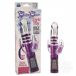 Фиолетовый тройной хай-тек вибратор GLITTER GLAM - 25 см.  Фиолетовый тройной хай-тек вибратор GLITTER GLAM - 25 см.