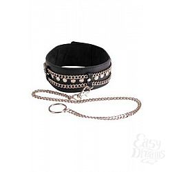 Чёрный ошейник с цепочками и поводком Чёрный ошейник с цепочками и поводком