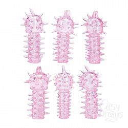 Набор из 6 розовых закрытых насадок с шипами TICKLER JELLY SLEEVE SET Набор из 6 розовых закрытых насадок с шипами TICKLER JELLY SLEEVE SET