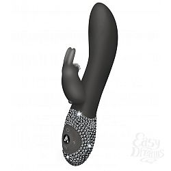 Чёрный вибромассажёр с клиторальным отростком и отделанной стразами рукоятью The Classic Rabbit - 22 см. Чёрный вибромассажёр с клиторальным отростком и отделанной стразами рукоятью The Classic Rabbit - 22 см.