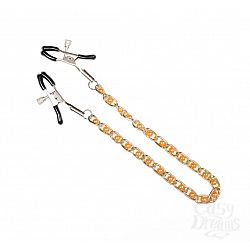 Зажимы на соски, соединённые золотистой цепочкой Зажимы на соски, соединённые золотистой цепочкой