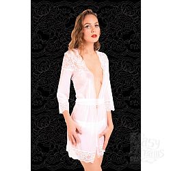 Полупрозрачный пеньюар с пояском и кружевной оторочкой Полупрозрачный пеньюар с пояском и кружевной оторочкой