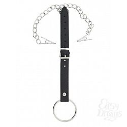 Эрекционное кольцо, соединённое ремешком с клипсами для сосков Эрекционное кольцо, соединённое ремешком с клипсами для сосков