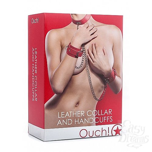 ���������� 2  �������� ��� ������� Leather Collar and Handcuffs Red SH-OU100RED