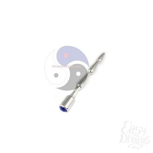 Фотография 1:  Серебристый зонд в уретру с синим кристаллом Rider jewel Plug with blue jewel - 11,6 см. Фотография 1:  Серебристый зонд в уретру с синим кристаллом Rider jewel Plug with blue jewel - 11,6 см.