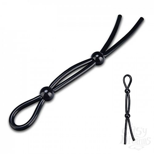 Фотография 1:  Черное лассо-утяжка с двумя бусинами EF-T026-BLK Фотография 1:  Черное лассо-утяжка с двумя бусинами EF-T026-BLK