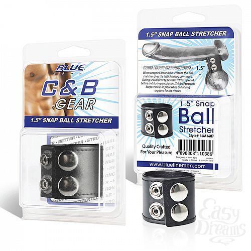 Фотография 1:  Хомут-утяжка для мошонки из искусственной кожи на клепках SNAP BALL STRETCHER BLM1687 Фотография 1:  Хомут-утяжка для мошонки из искусственной кожи на клепках SNAP BALL STRETCHER BLM1687