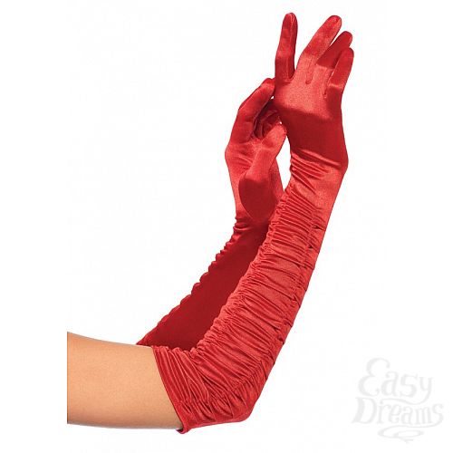  1:   Ruched Satin Gloves OS LA2042red