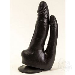 Двойной фаллоимитатор чёрного цвета на присоске - 17 см. Двойной фаллоимитатор чёрного цвета на присоске - 17 см.