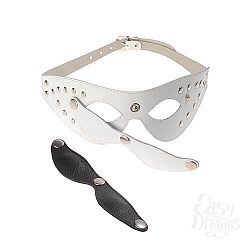 Белая кожаная маска на глаза с отстегивающимися шорами Белая кожаная маска на глаза с отстегивающимися шорами