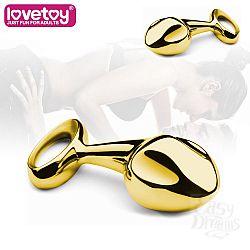 Золотистая анальная втулка LOVETOY Luxury с выемками на головке - 10 см.  Золотистая анальная втулка LOVETOY Luxury с выемками на головке - 10 см.
