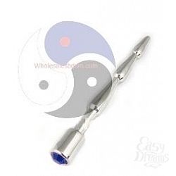 Серебристый зонд в уретру с синим кристаллом Rider jewel Plug with blue jewel - 11,6 см.  Серебристый зонд в уретру с синим кристаллом Rider jewel Plug with blue jewel - 11,6 см.