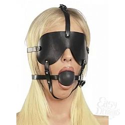Чёрная лаковая маска-сбруя с кляпом Чёрная лаковая маска-сбруя с кляпом